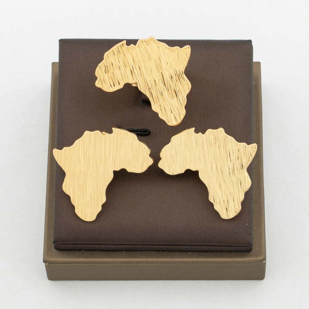 Ensemble Bijoux Carte Africaine – Boucles d'Oreilles & Bague Plaquées Or 18K