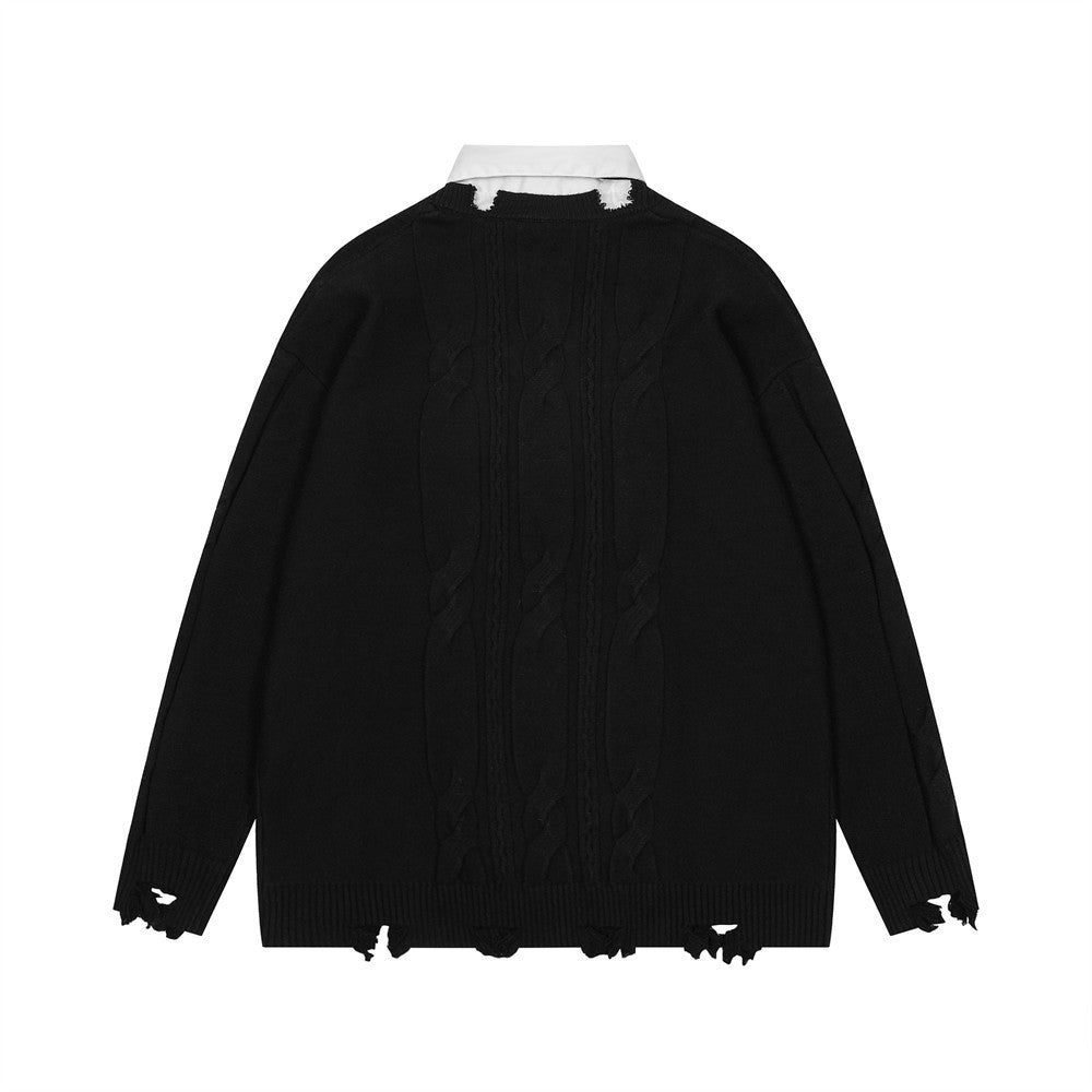 Pull Harajuku Y2K — Faux Deux Pièces, Effet Déchiré, Color Block | HANGJIA
