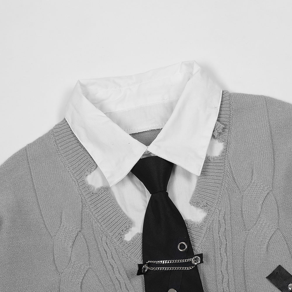 Pull Harajuku Y2K — Faux Deux Pièces, Effet Déchiré, Color Block | HANGJIA