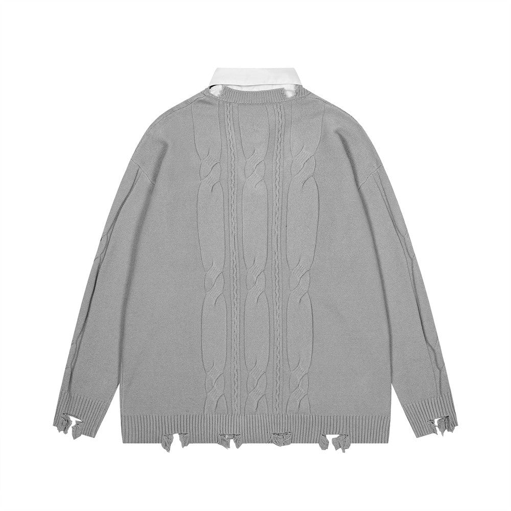 Pull Harajuku Y2K — Faux Deux Pièces, Effet Déchiré, Color Block | HANGJIA