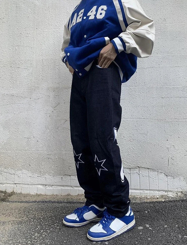Jean Droit Cowboy Imprimé Étoile – Hip-Hop Streetwear Y2K Vintage Kpop | Homme 2025