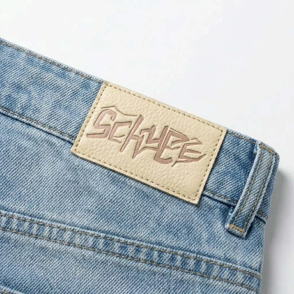Short en Jean Vintage Y2K – Brodé Fleurs de Cerisier Streetwear Délavé | Unisexe Été