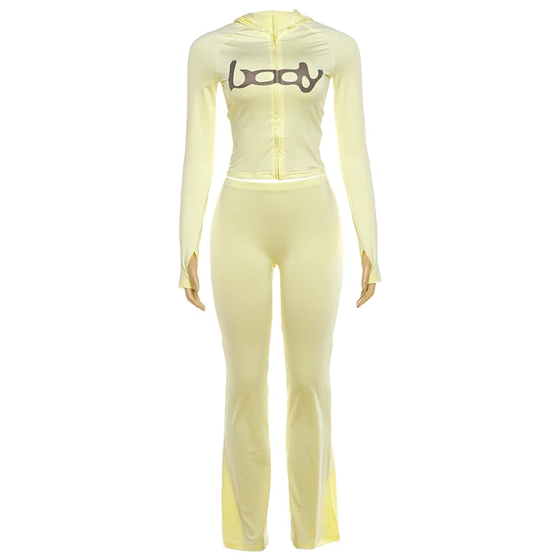 Ensemble 2 Pièces Survêtement Imprimé Lettres – Veste Zippée & Legging Stretch High Street | Femme