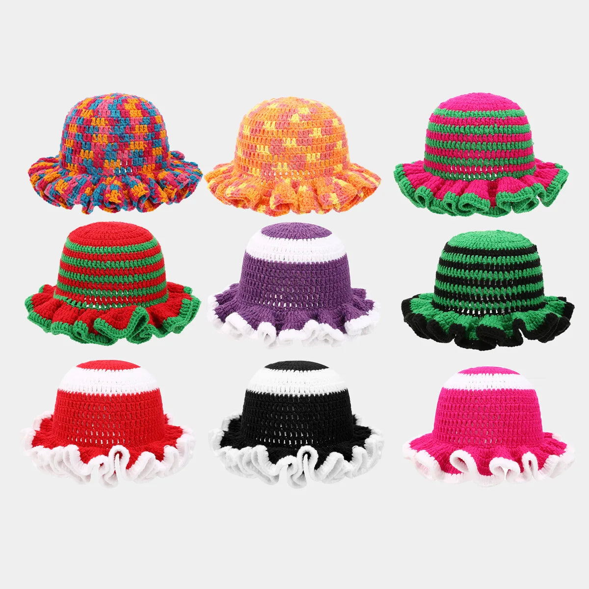 Bob Tricoté Crochet Main — Volants Colorés Tendance Chaud Luxe Artisanal Femme Hiver | CALURIRI