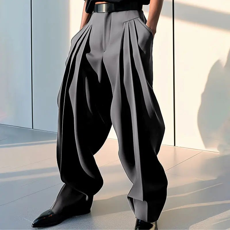 Jogger Plissé Couleur Unie — Style Coréen, Streetwear Décontracté Ample | INCERUN 2024