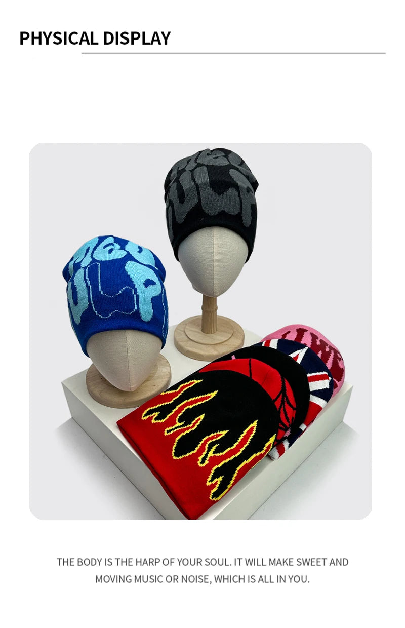 Bonnet en Laine avec Lettres – Style Hip-Hop Y2K Unisexe | Chaud & Tendance Automne Hiver