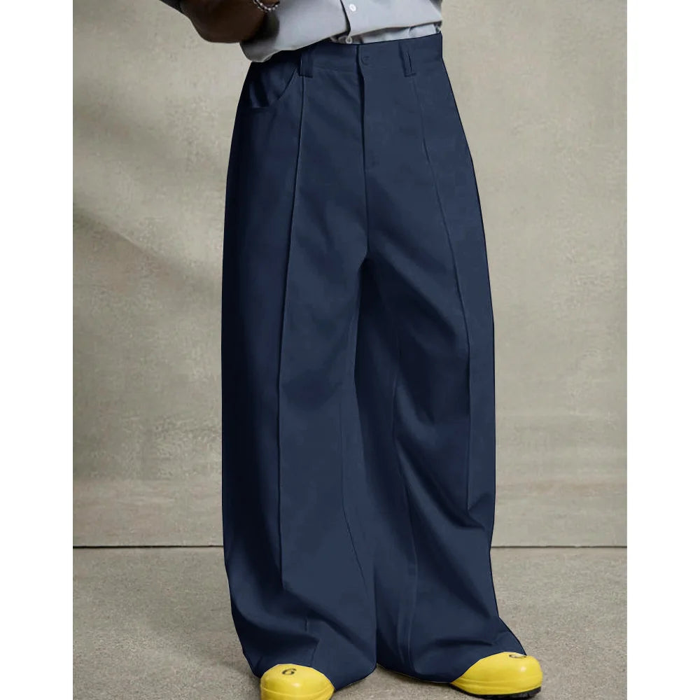 Pantalon Costume Plissé Jambe Droite — Taille Basse, Style Business Décontracté Élégant | Toutes Saisons