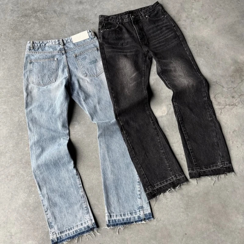 Jean Slim Fit Y2K Vintage Frangé Micro Évasé Harajuku Hip Hop — Unisexe Gothique BiggOrange