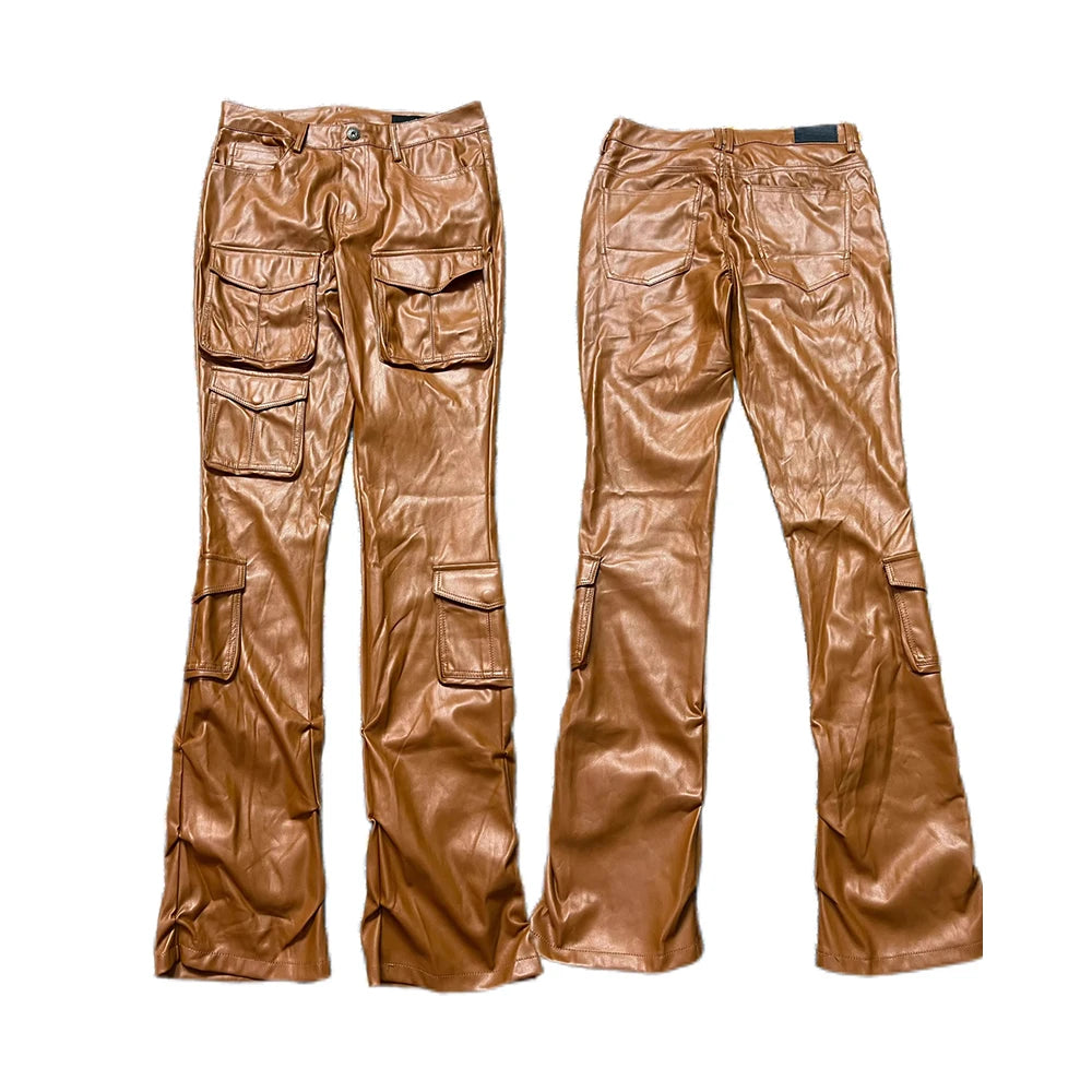 Pantalon Cargo Slim Simili Cuir Streetwear Luxe — Poches Multiples 4 Saisons Mauroicardi