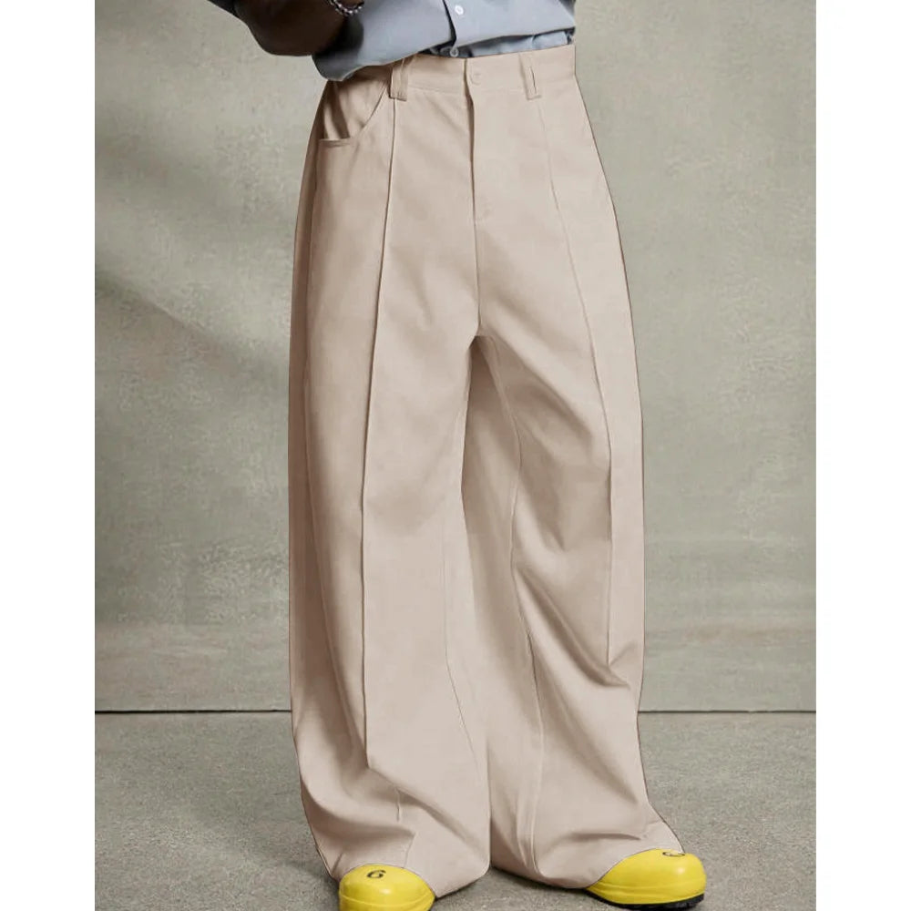 Pantalon Costume Plissé Jambe Droite — Taille Basse, Style Business Décontracté Élégant | Toutes Saisons