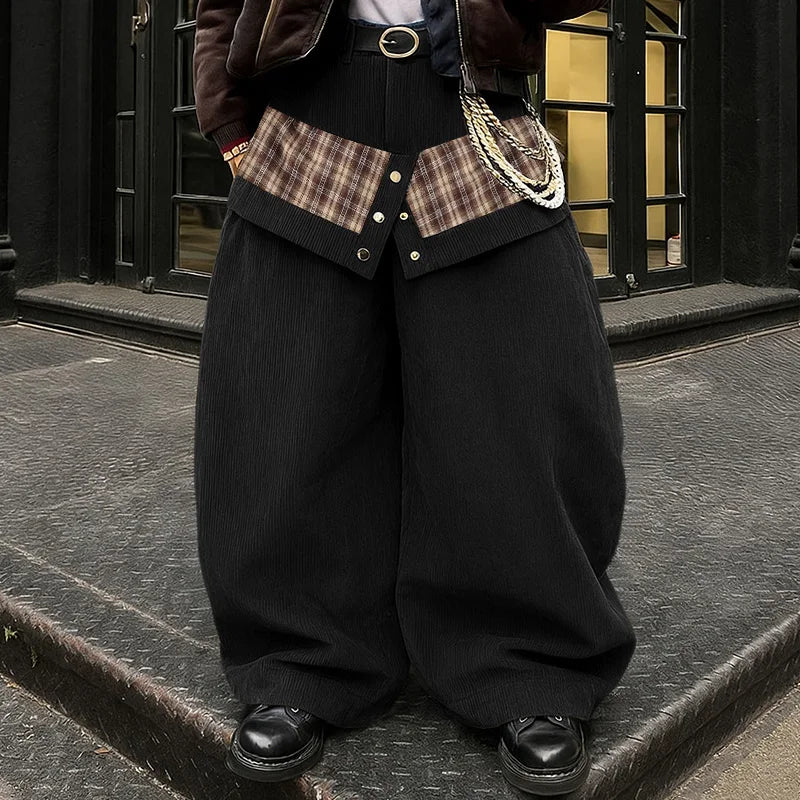 Pantalon Jogger À Carreaux Patchwork — Oversize Boutonné, Streetwear Élégant | INCERUN 2026