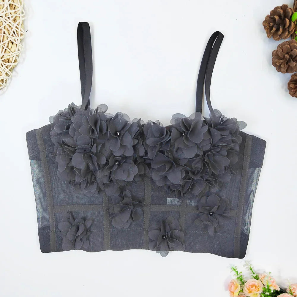 Top Corset Court Sexy Y2K Club Décor Perles — Camisole Shaper Été Visivane