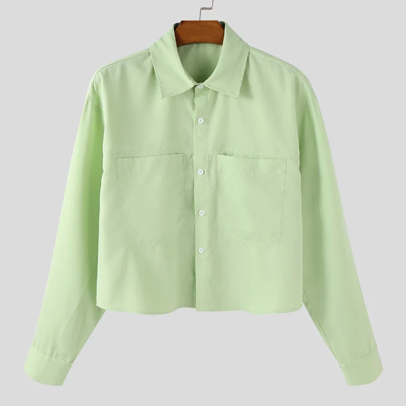 Chemise Manches Longues Couleur Unie — Col Rabattu, Style Coréen Streetwear Ample | INCERUN