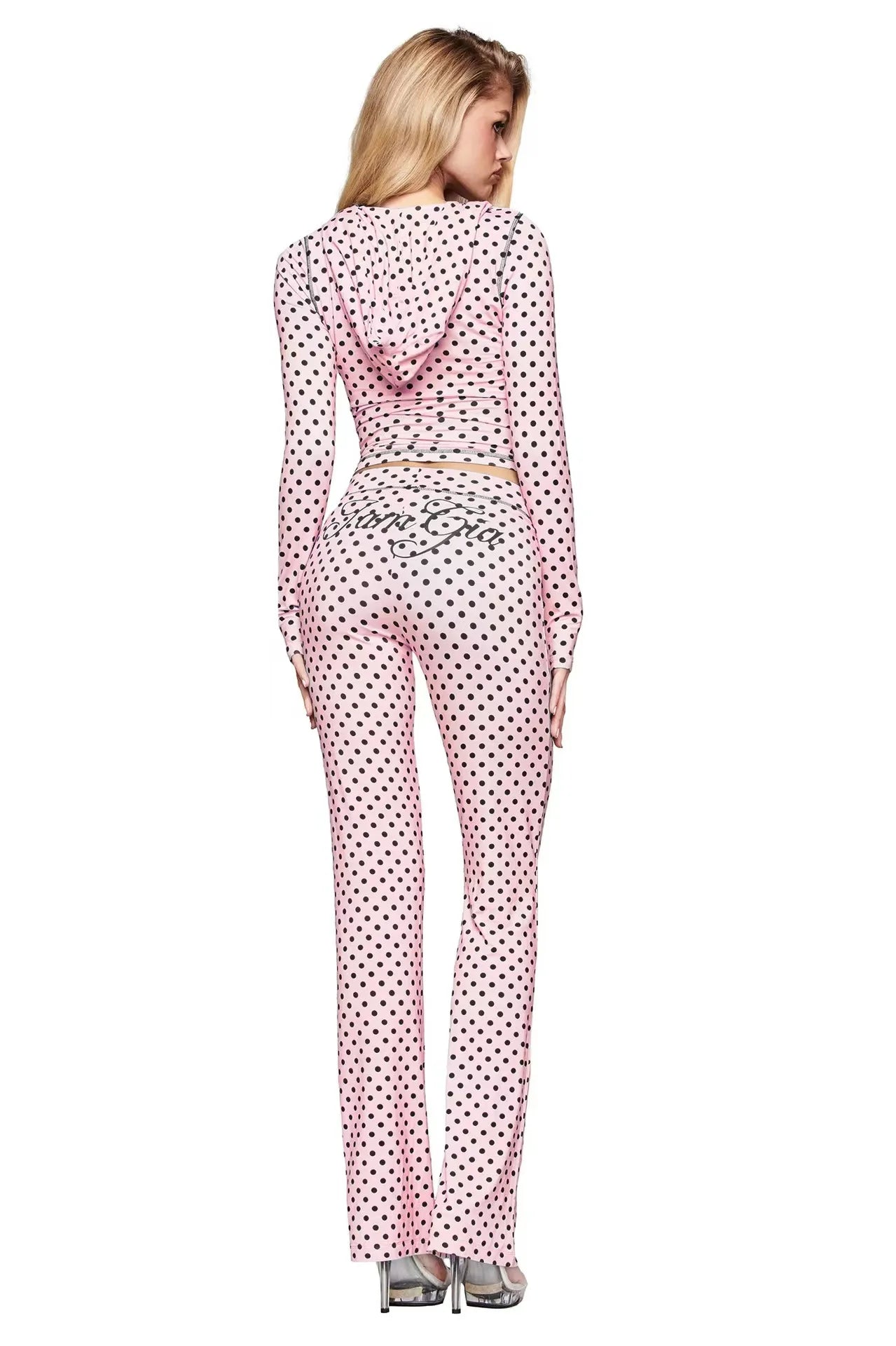 Ensemble veste courte à capuche zippée et pantalon, coupe slim, imprimé lettres, design à fils apparents, GIA