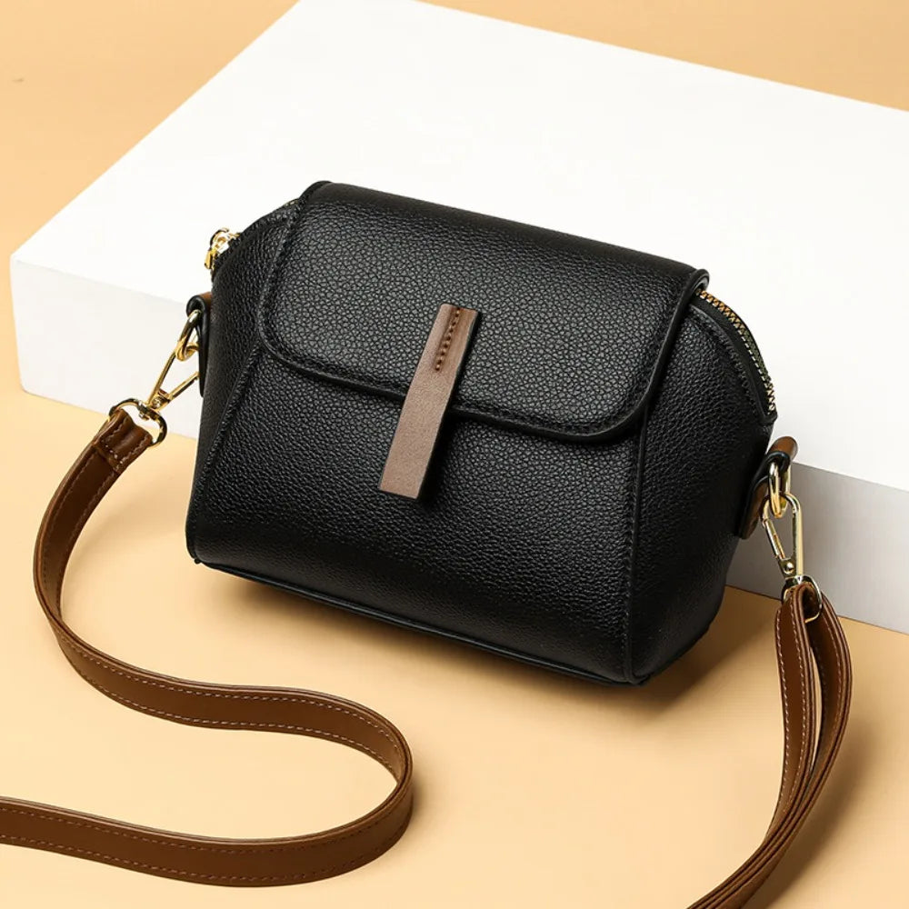 Sac Seau en Cuir Véritable — Sacoche Bandoulière Luxe Couleur Unie