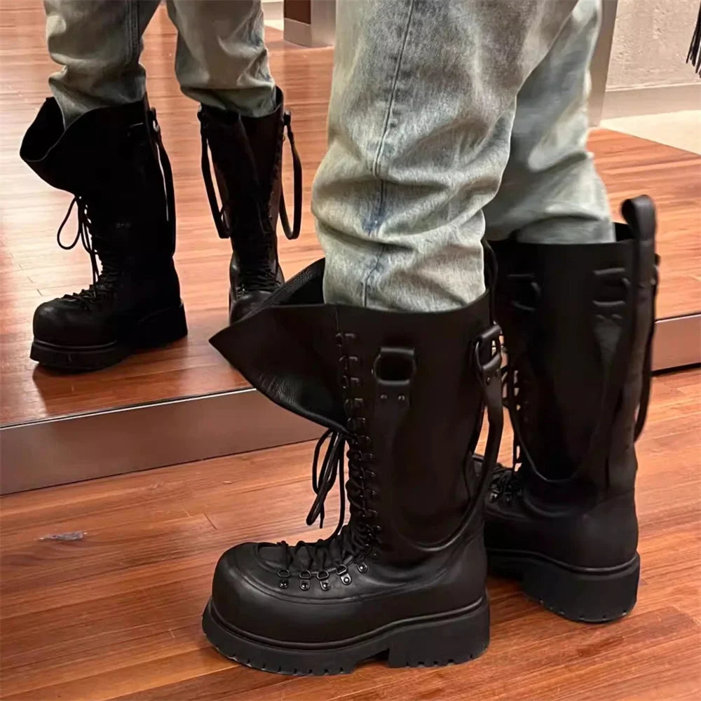 Bottes Montantes Homme à Lacets — Cuir Noir, Talon Épais | Carole Levy