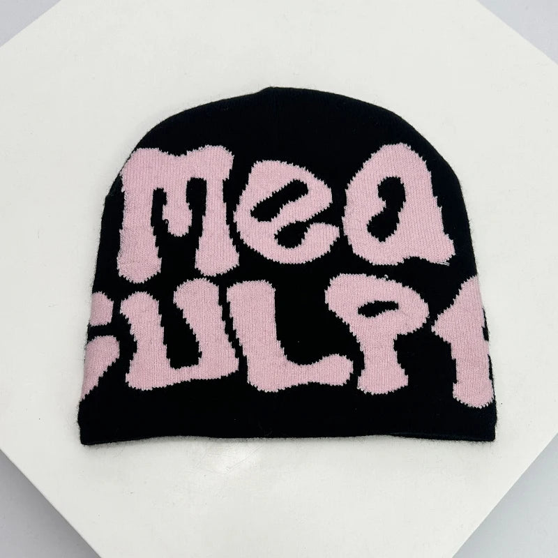 Bonnet en Laine avec Lettres – Style Hip-Hop Y2K Unisexe | Chaud & Tendance Automne Hiver