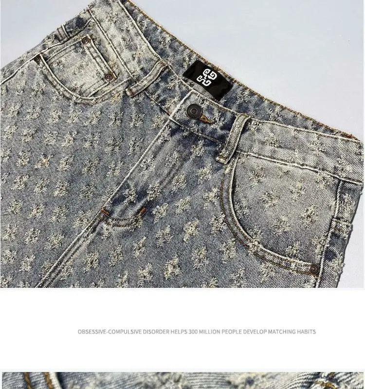 Short Denim Y2K Hip Hop Jacquard Ample Rétro — Style Américain Luxe Été Homme