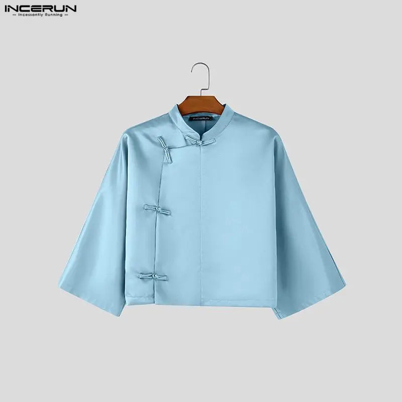 Chemise Col Montant Manches ¾ Homme — Style Chinois Vintage Streetwear | INCERUN