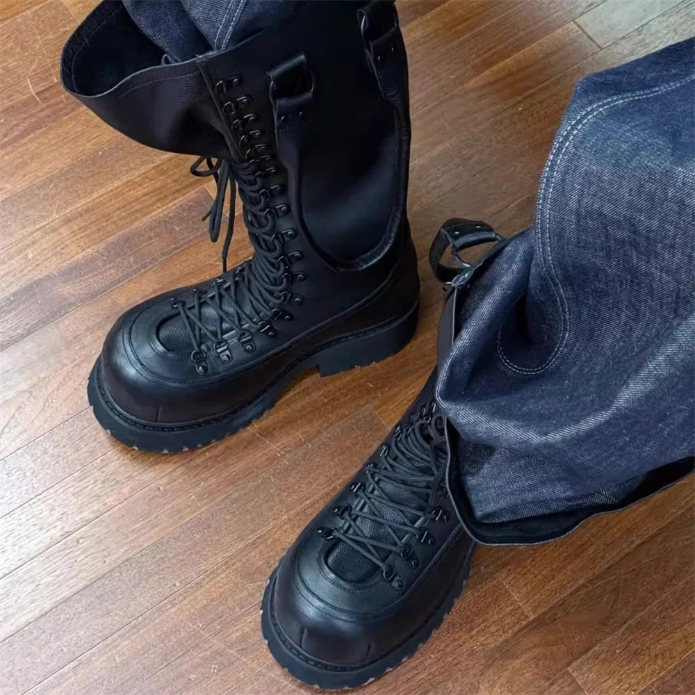 Bottes Montantes Homme à Lacets — Cuir Noir, Talon Épais | Carole Levy