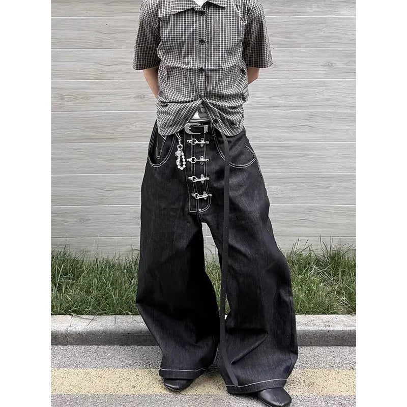 Jean Baggy Oversize Noir Gothique Y2K Harajuku — Denim Vintage Japonais Streetwear High Street