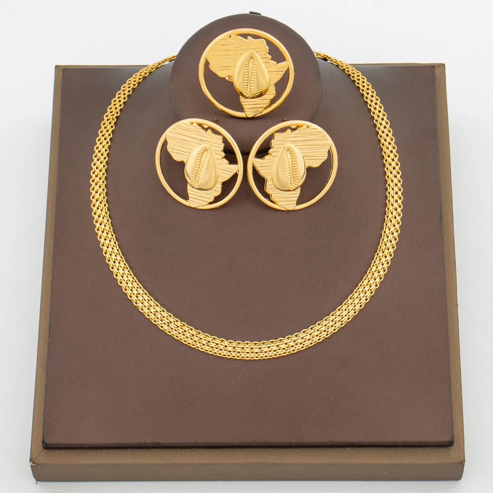 Ensemble Bijoux Carte Africaine – Boucles d'Oreilles & Bague Plaquées Or 18K