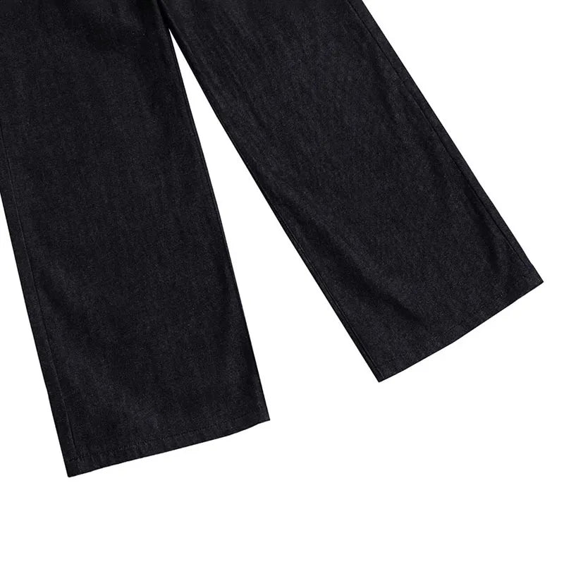 Jean Noir Ample Jambe Large Rétro Boucle — Style Urbain High Street Homme Grandes Tailles