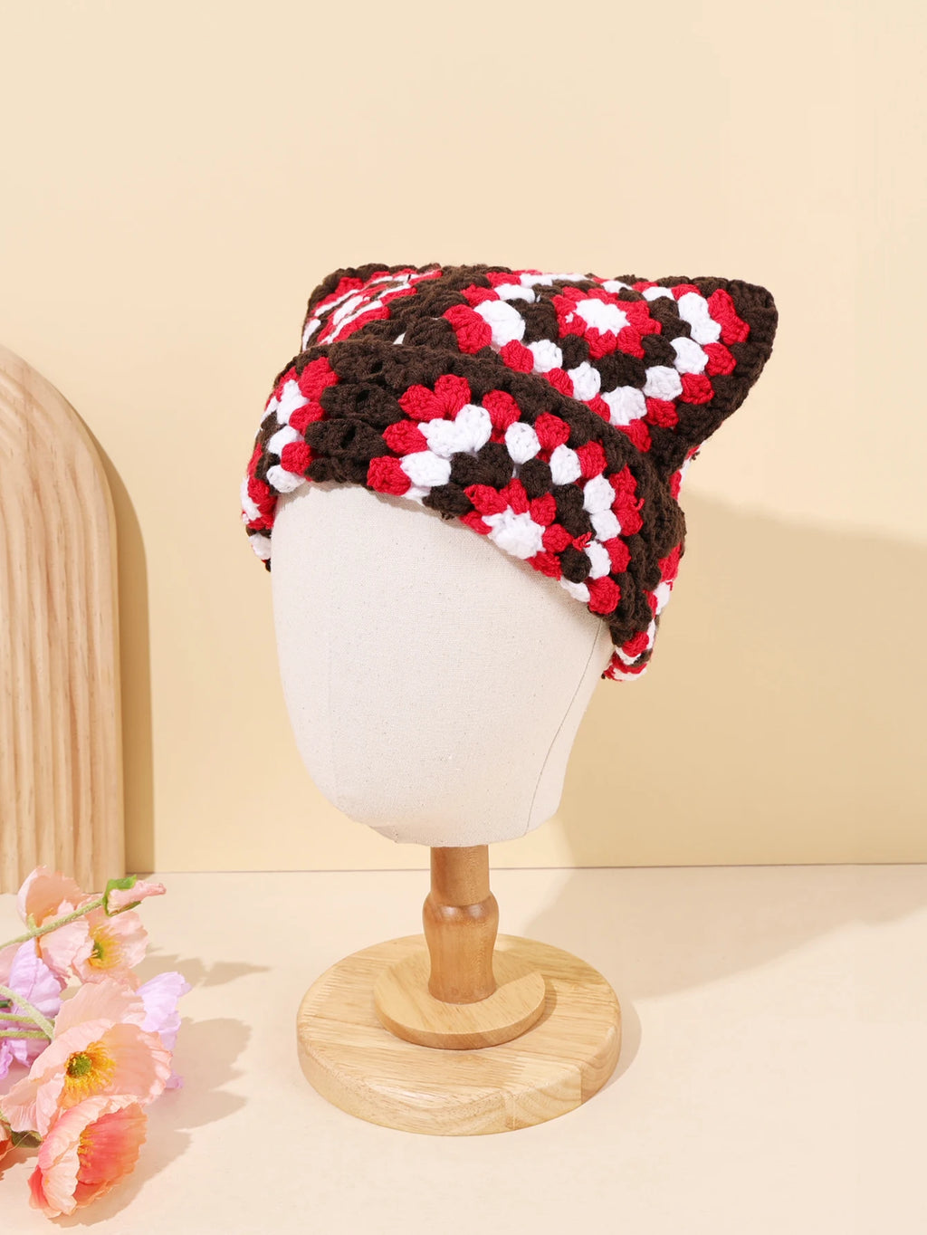 Bonnet Oreilles de Chat Crocheté à la Main – Tricot Chaud Unisexe | Automne Hiver