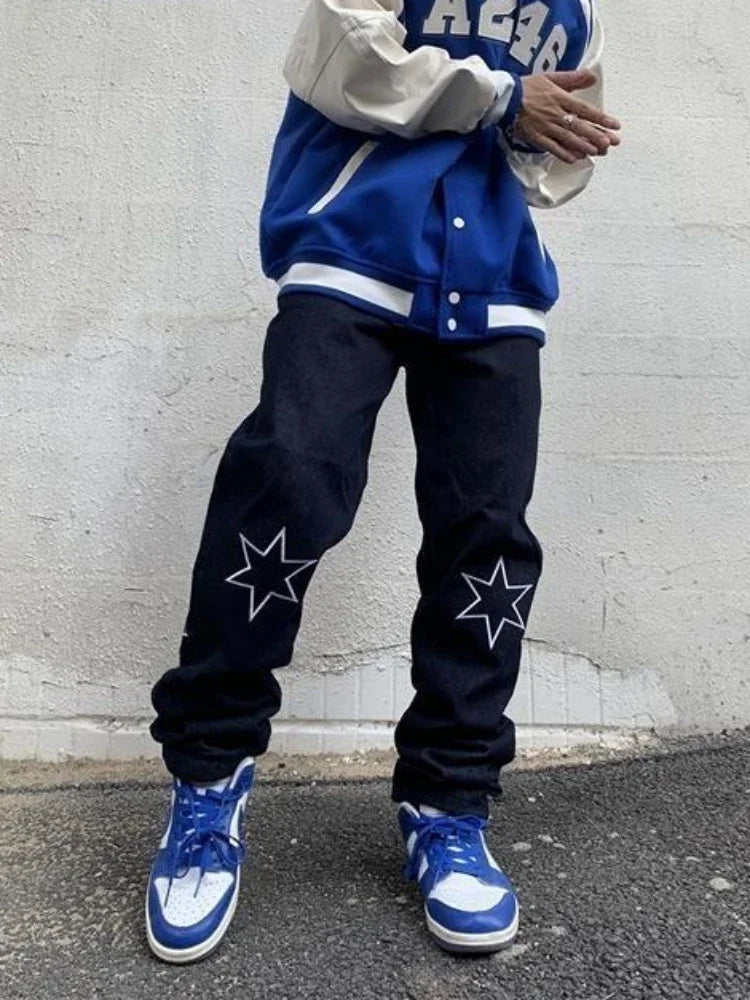 Jean Droit Cowboy Imprimé Étoile – Hip-Hop Streetwear Y2K Vintage Kpop | Homme 2025