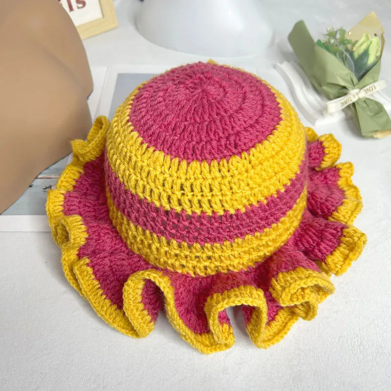 Chapeau Seau Conique Crocheté à la Main – Bob Pêcheur Élégant | Protection Solaire Femme
