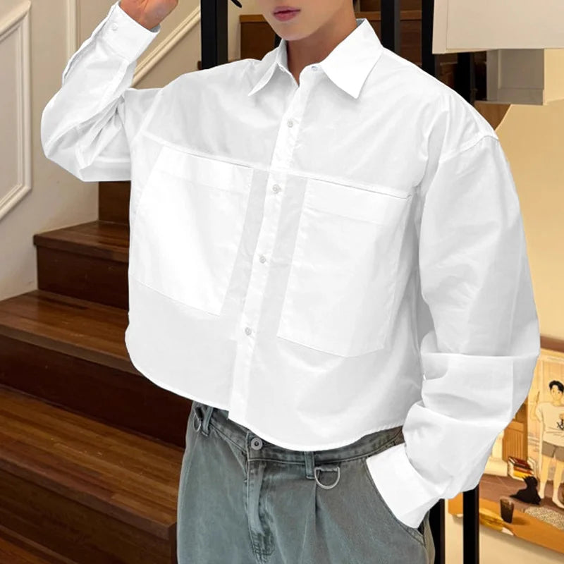 Chemise Manches Longues Couleur Unie — Col Rabattu, Style Coréen Streetwear Ample | INCERUN