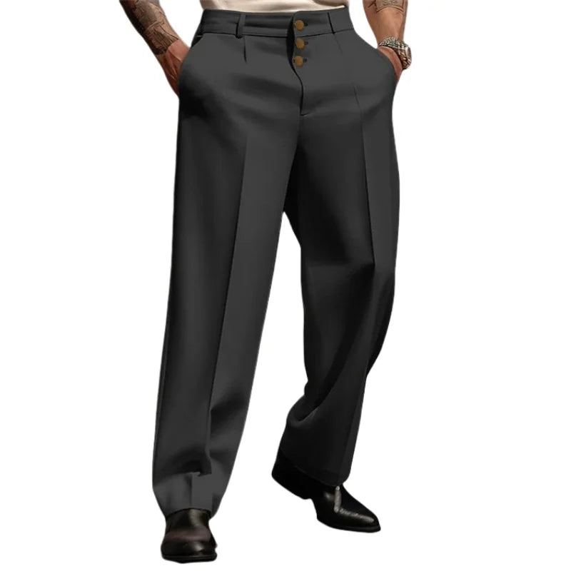 Pantalon Droit Formel Homme — Coupe Ample, Business Casual, Cordon de Serrage | Noir Blanc Kaki