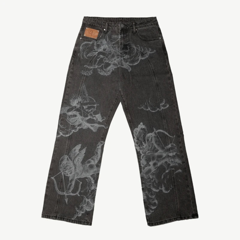 Jean Baggy Droit Y2K Ange Cupidon Unisexe — 100% Coton Lavé Pierre Streetwear BiggOrange