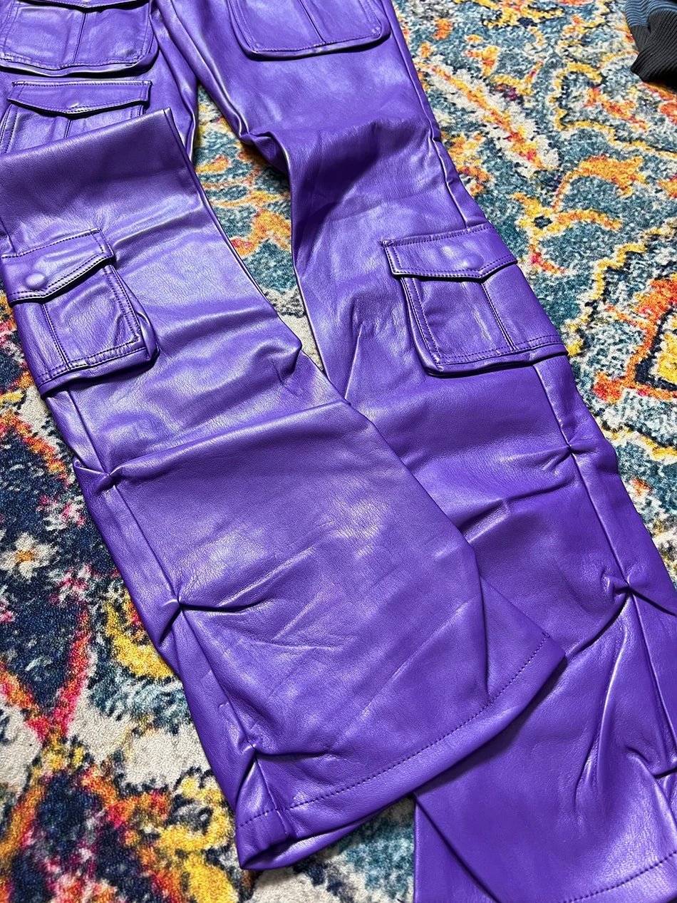Pantalon Cargo Slim Simili Cuir Streetwear Luxe — Poches Multiples 4 Saisons Mauroicardi