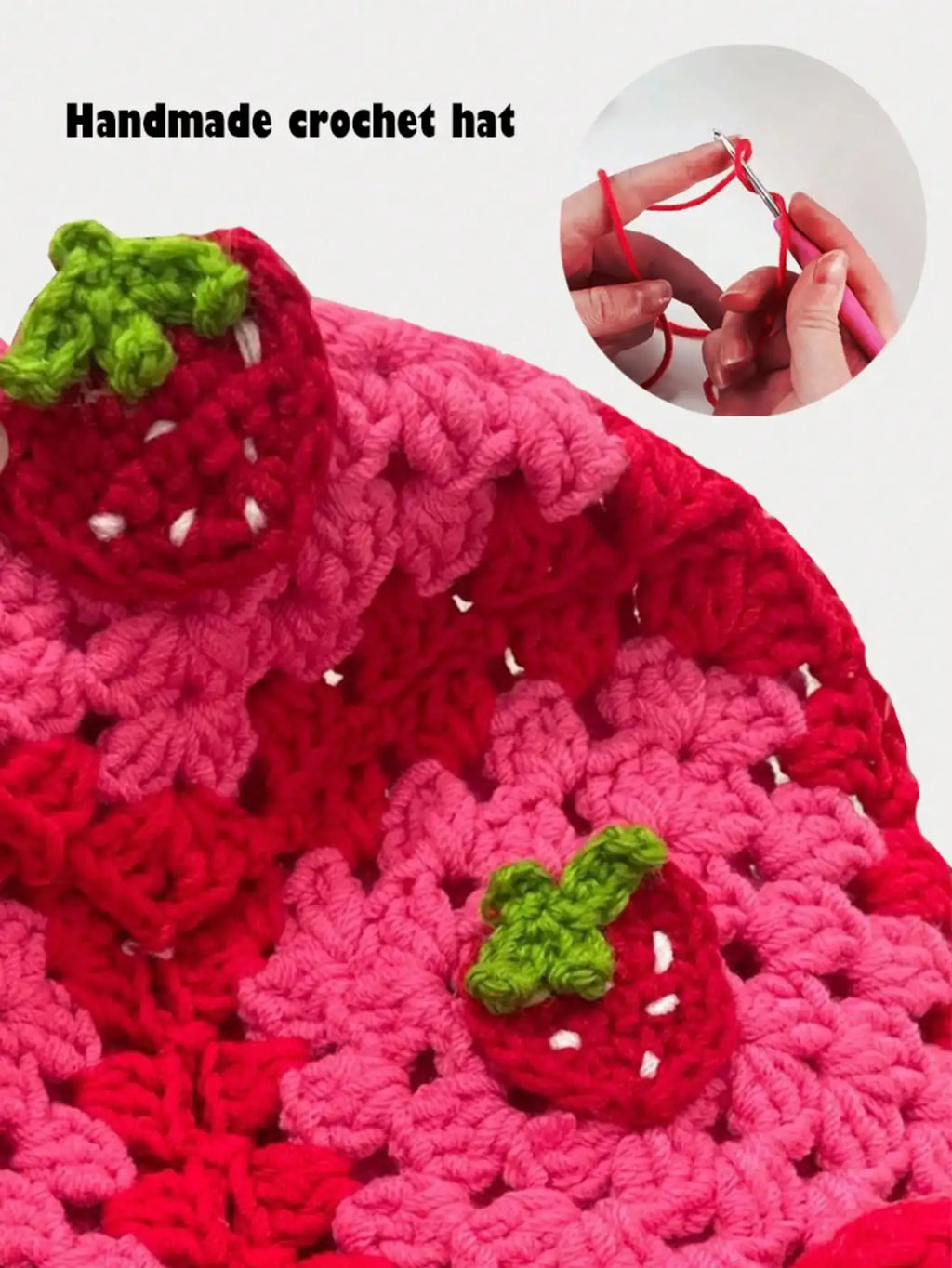 Chapeau Pêcheur Fraise Crocheté à la Main – Bob Kawaii à Volants Style Bohème | Femme