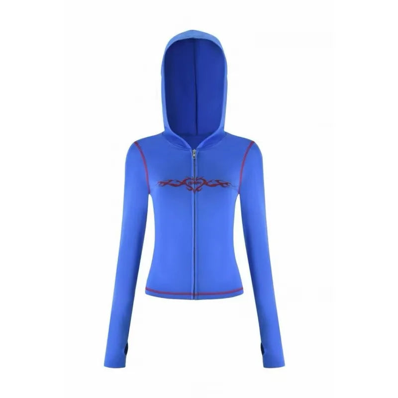 Ensemble veste courte à capuche zippée et pantalon, coupe slim, imprimé lettres, design à fils apparents, GIA