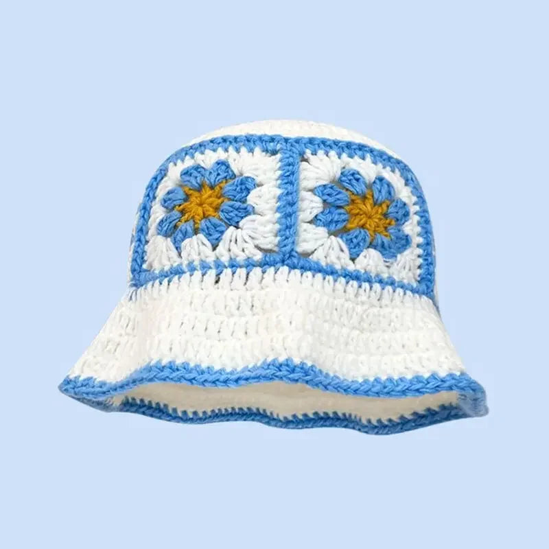 Chapeau Seau Coréen Crocheté à la Main – Bob Fleurs Y2K | Femme Automne Hiver 2025