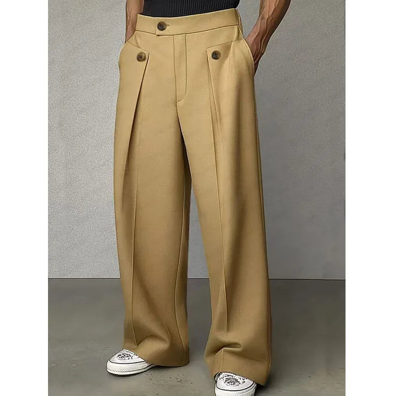 Pantalon de Costume Décontracté Homme — Coupe Droite Ample, Taille Haute, Plisé | Oldyanup