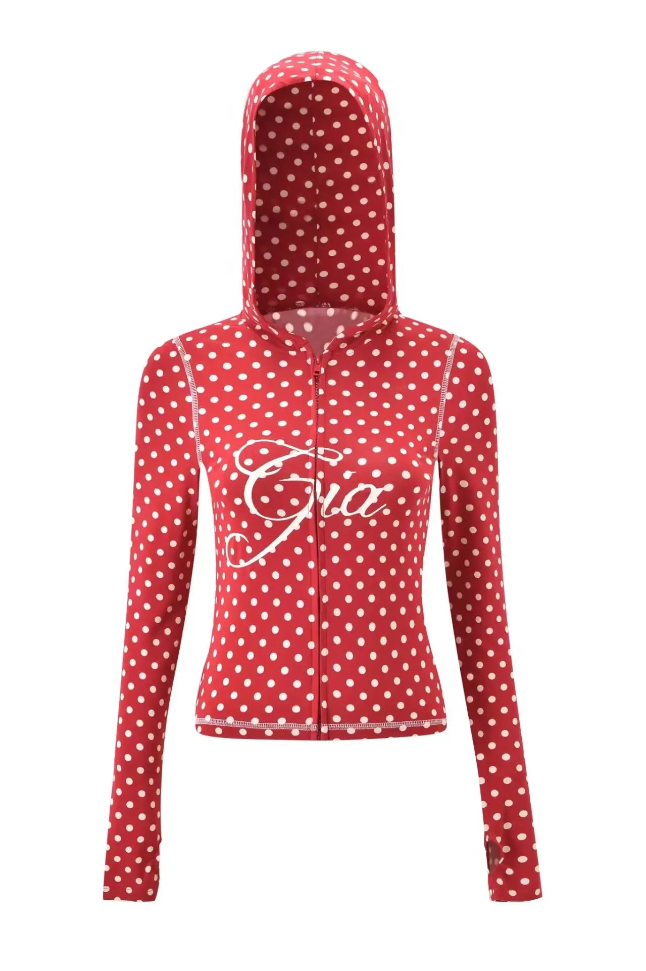 Ensemble veste courte à capuche zippée et pantalon, coupe slim, imprimé lettres, design à fils apparents, GIA