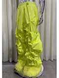 Pantalon Jambe Large Plissé PVC Brillant Jaune Y2K Luxe — Simili Cuir Streetwear Mauroicardi