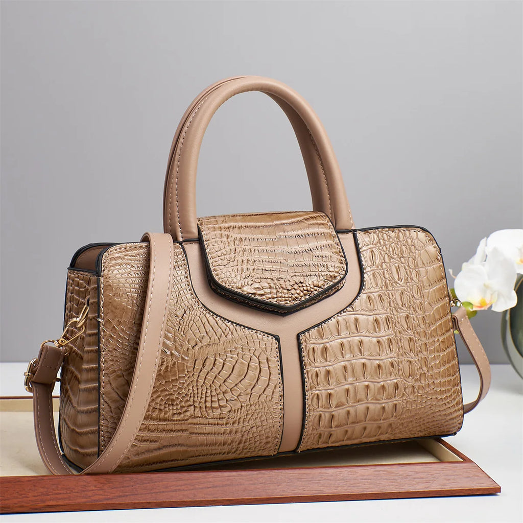 Sac Carré Motif Crocodile Grande Capacité — Tote Minimaliste Urbain PU Luxe