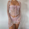 Ensemble 2 Pièces Sexy — Robe Tricotée À Paillettes Manches Évasées + Jupe Crochet Boîte de Nuit | 2025