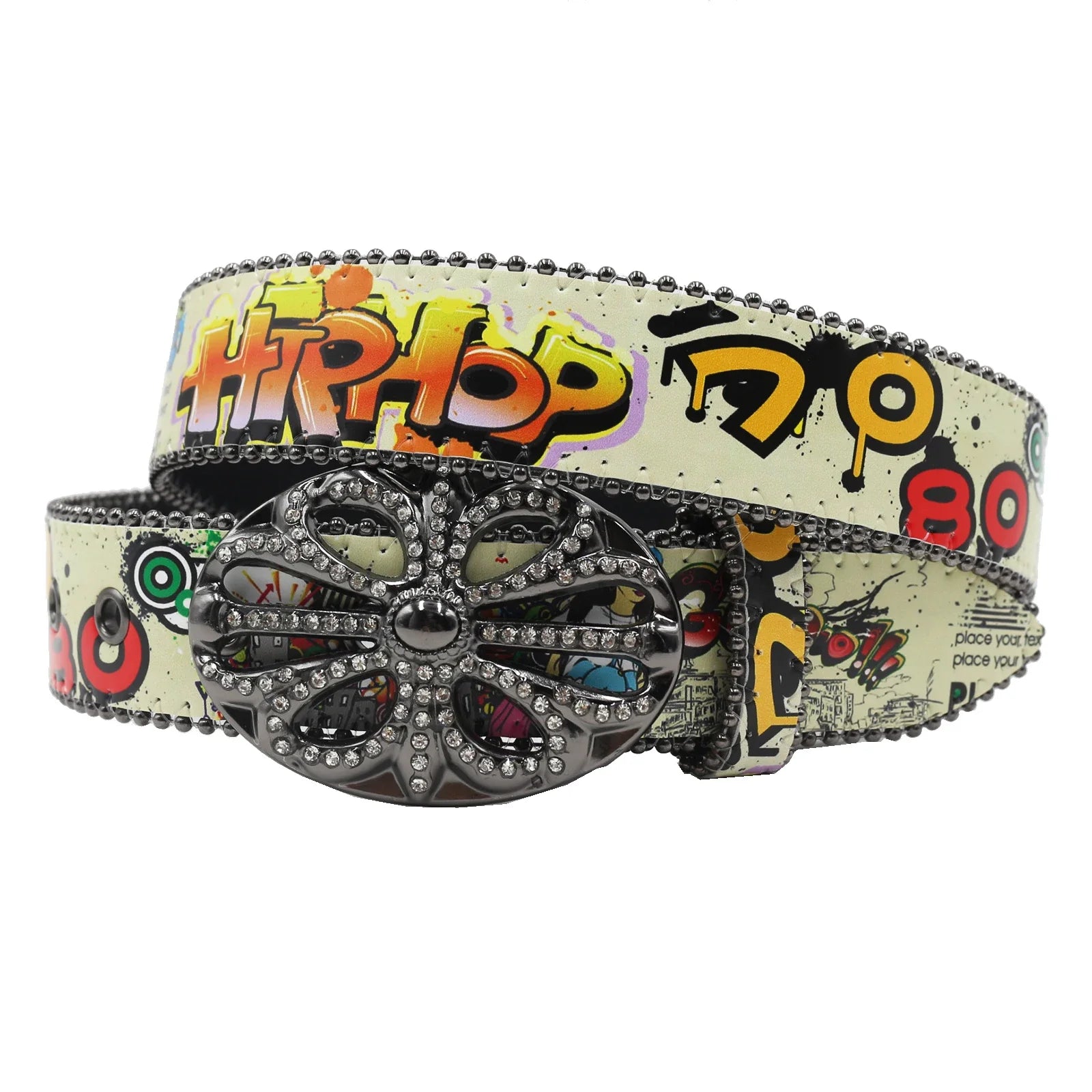Ceinture PU Unisexe — Imprimé Graffiti Punk Bohème Y2K Hip Hop Western Cowboy Cowgirl Boucle Personnalisée