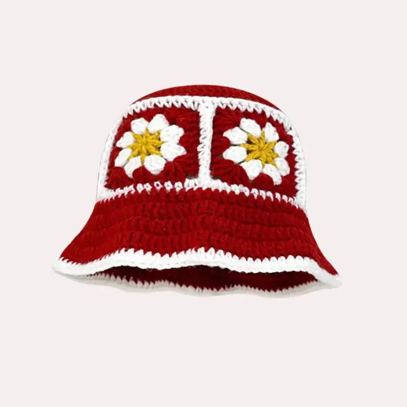 Chapeau Seau Coréen Crocheté à la Main – Bob Fleurs Y2K | Femme Automne Hiver 2025