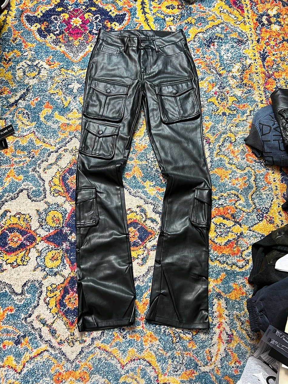 Pantalon Cargo Slim Simili Cuir Streetwear Luxe — Poches Multiples 4 Saisons Mauroicardi