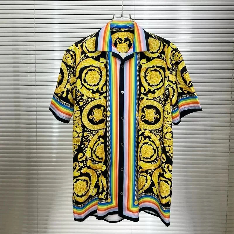 Chemise Homme Manches Courtes Été 2026 — Imprimé Baroque Style Palais Luxe Léger Hawaïenne Décontractée