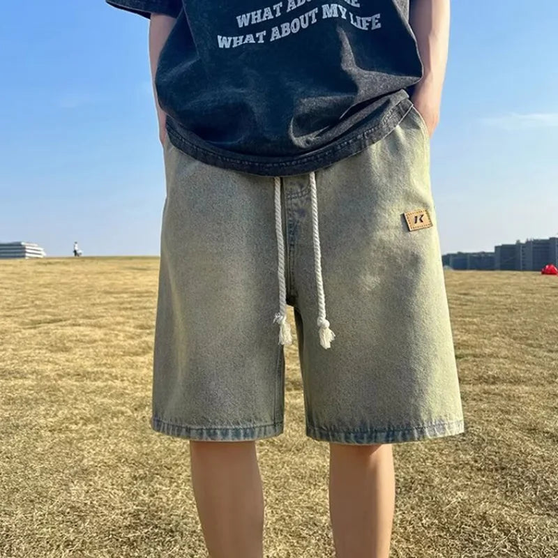 Short Jean Ample Jambe Large Décontracté Sport — Longueur Genou Été Homme 3 Coloris