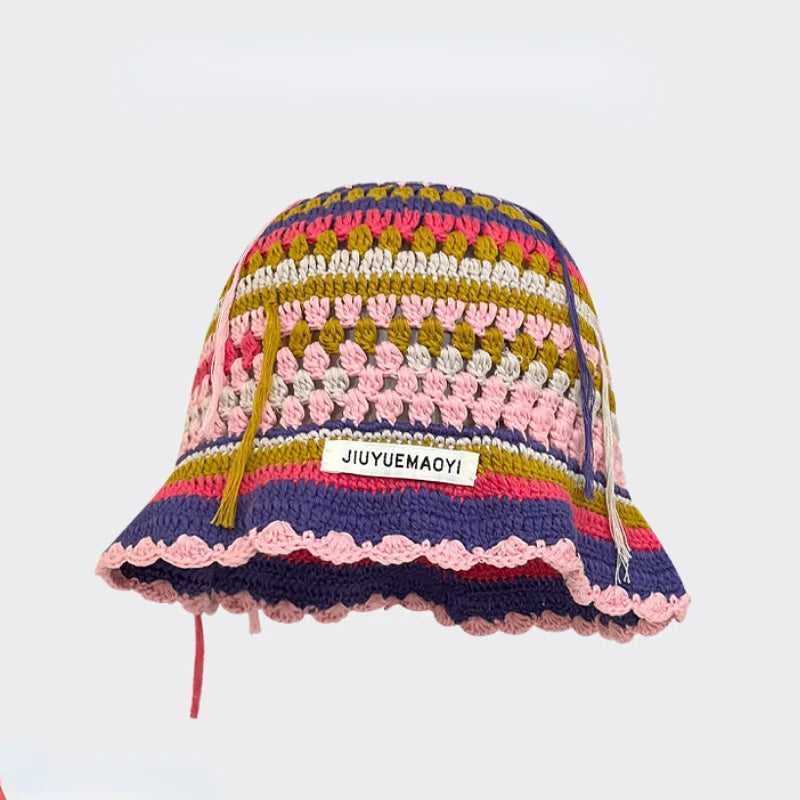 Chapeau Seau Coréen Crocheté à la Main – Bob Fleurs Y2K | Femme Automne Hiver 2025