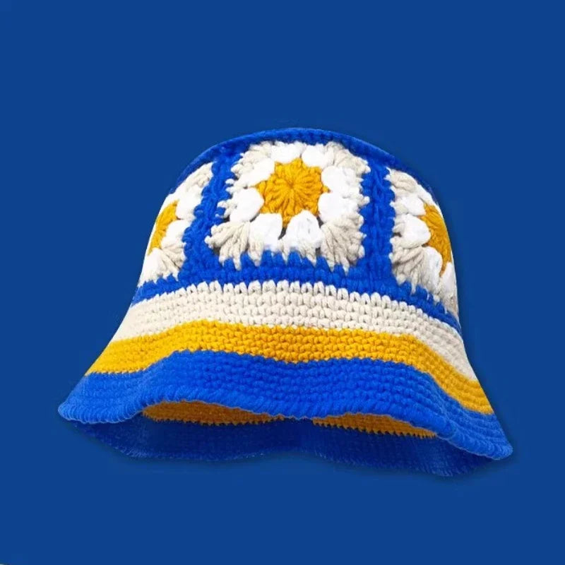 Chapeau Seau Coréen Crocheté à la Main – Bob Fleurs Y2K | Femme Automne Hiver 2025