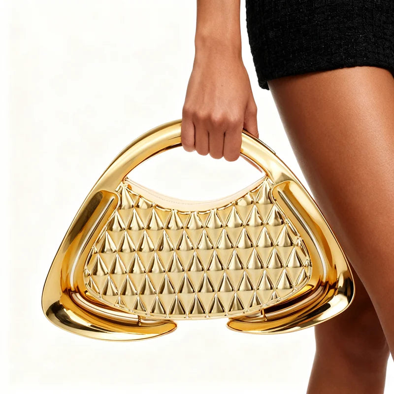 Minaudière Trapèze en Maille — Sac de Soirée Luxe Chaîne Métallique